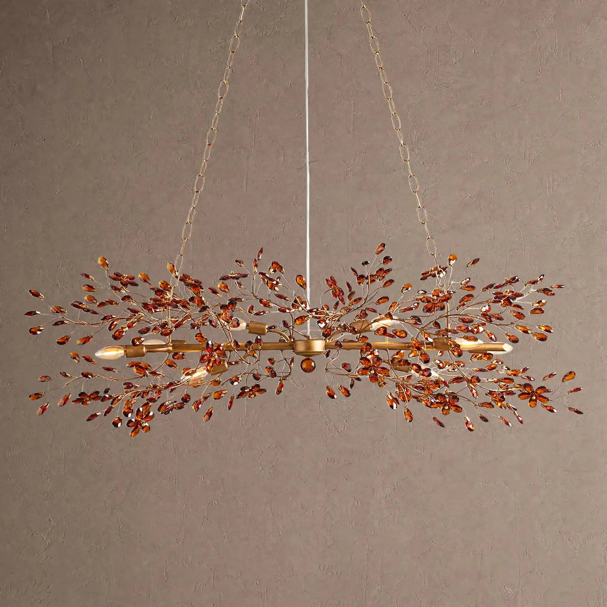 Foglia Linear Chandelier 43" 51" 68"W - Brass/Amber43"casivra