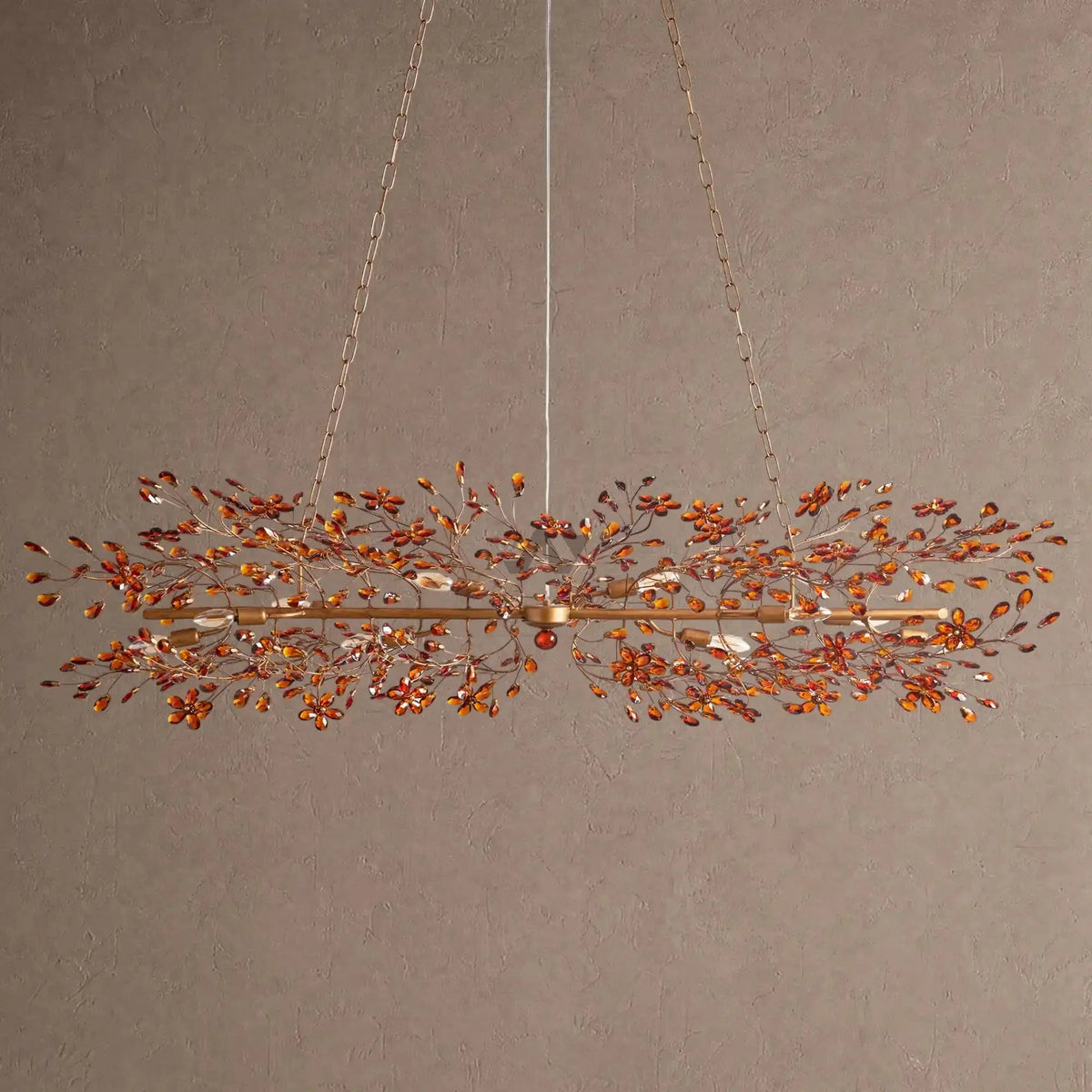 Foglia Linear Chandelier 43" 51" 68"W - Brass/Amber68"casivra