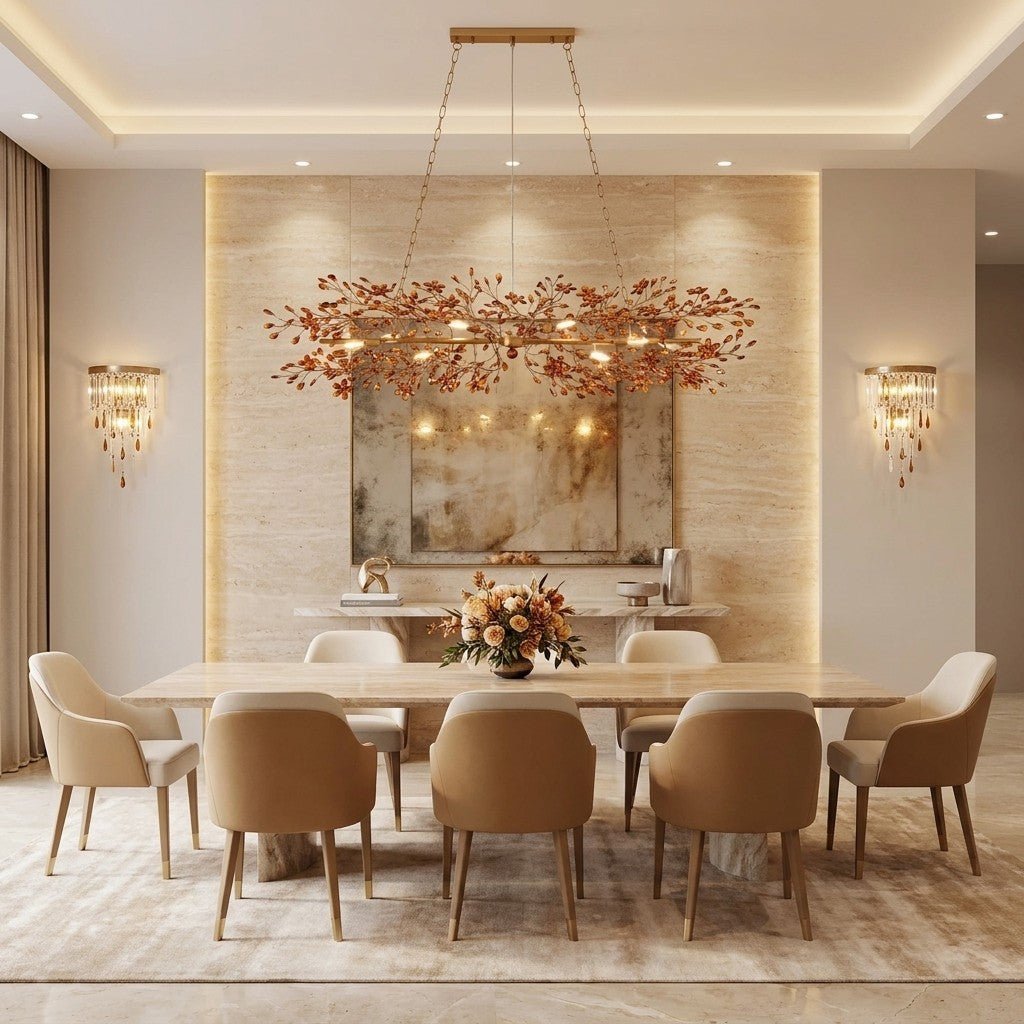 Foglia Linear Chandelier 43" 51" 68"W - Brass/Amber68"casivra