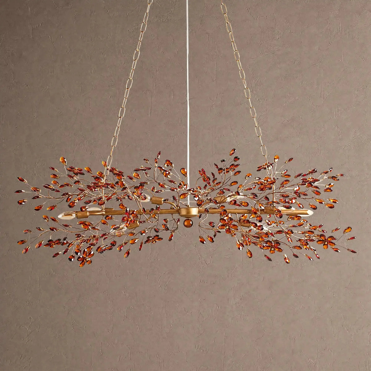 Foglia Linear Chandelier 43" 51" 68"W - Brass/Amber43"casivra