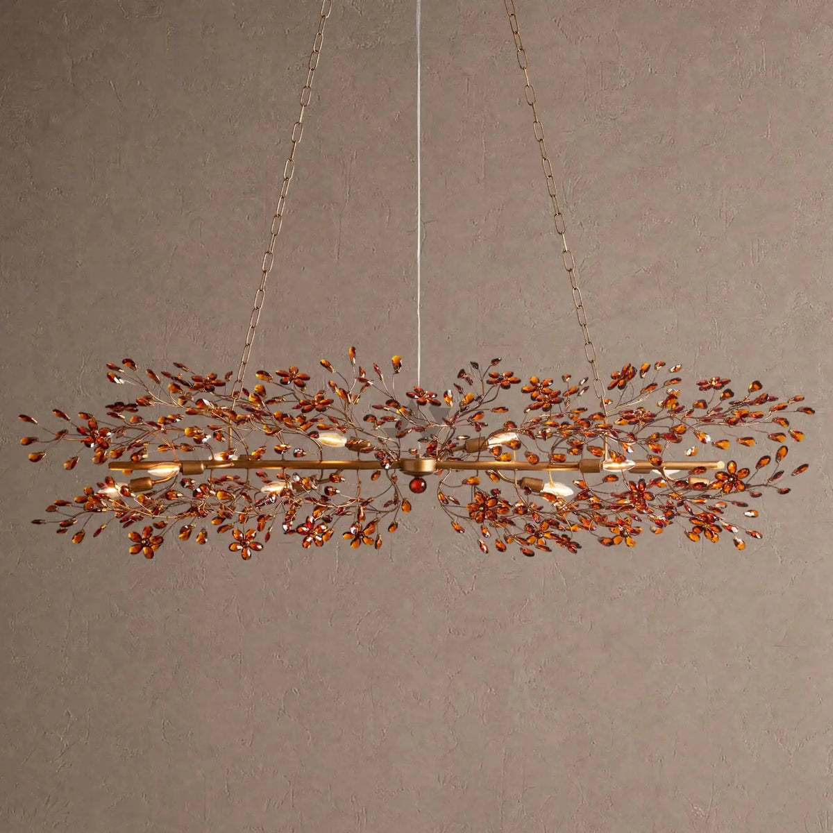 Foglia Linear Chandelier 43" 51" 68"W - Brass/Amber68"casivra