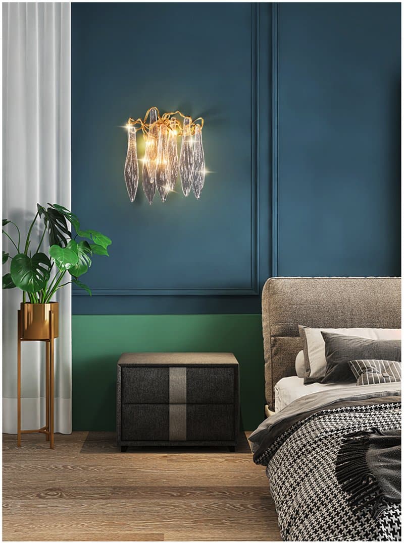 Flake Long Crystal Branch Brass Wall Sconce - W20" X D9" X H26"casivra