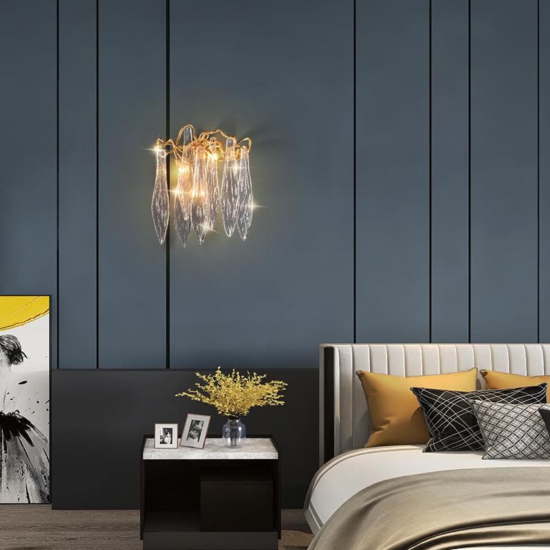 Flake Long Crystal Branch Brass Wall Sconce - W20" X D9" X H26"casivra