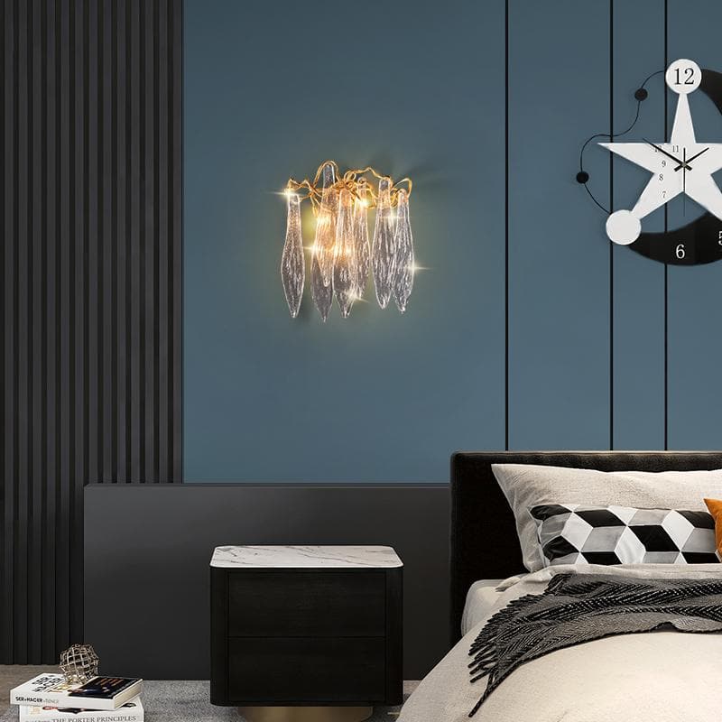 Flake Long Crystal Branch Brass Wall Sconce - W20" X D9" X H26"casivra
