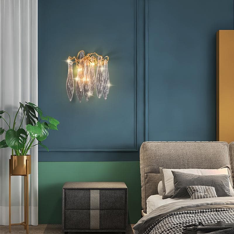 Flake Long Crystal Branch Brass Wall Sconce - W20" X D9" X H26"casivra