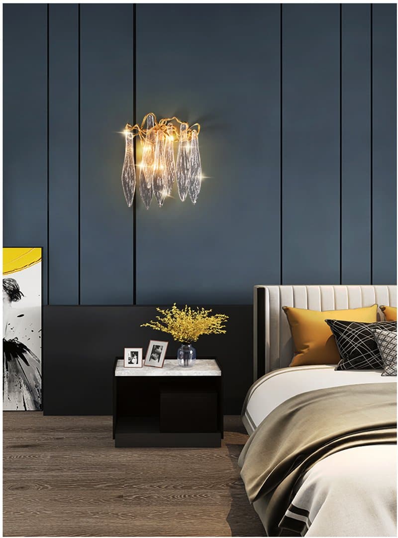 Flake Long Crystal Branch Brass Wall Sconce - W20" X D9" X H26"casivra