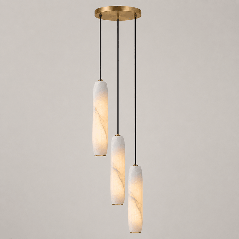 Flute Alabaster Chandelier - 3 headsBrass & Whitecasivra