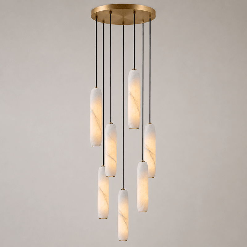 Flute Alabaster Chandelier - 7 headsBrass & Whitecasivra