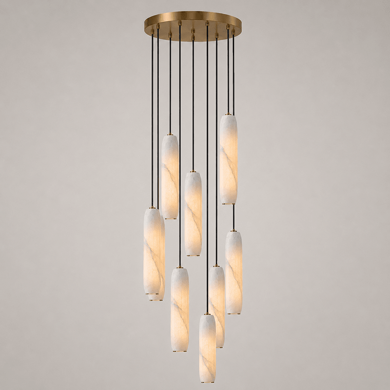 Flute Alabaster Chandelier - 9 headsBrass & Whitecasivra