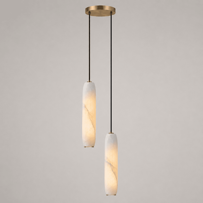 Flute Alabaster Chandelier - 2 headsBrass & Whitecasivra