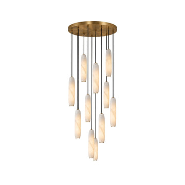 Flute Alabaster Chandelier - 2 headsBrass & Whitecasivra