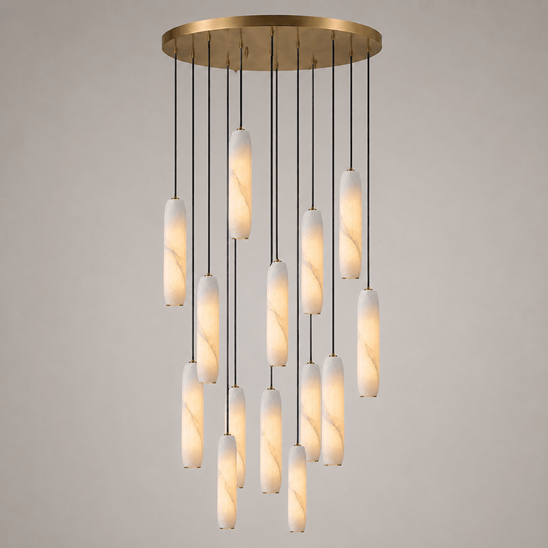 Flute Alabaster Chandelier - 15 headsBrass & Whitecasivra