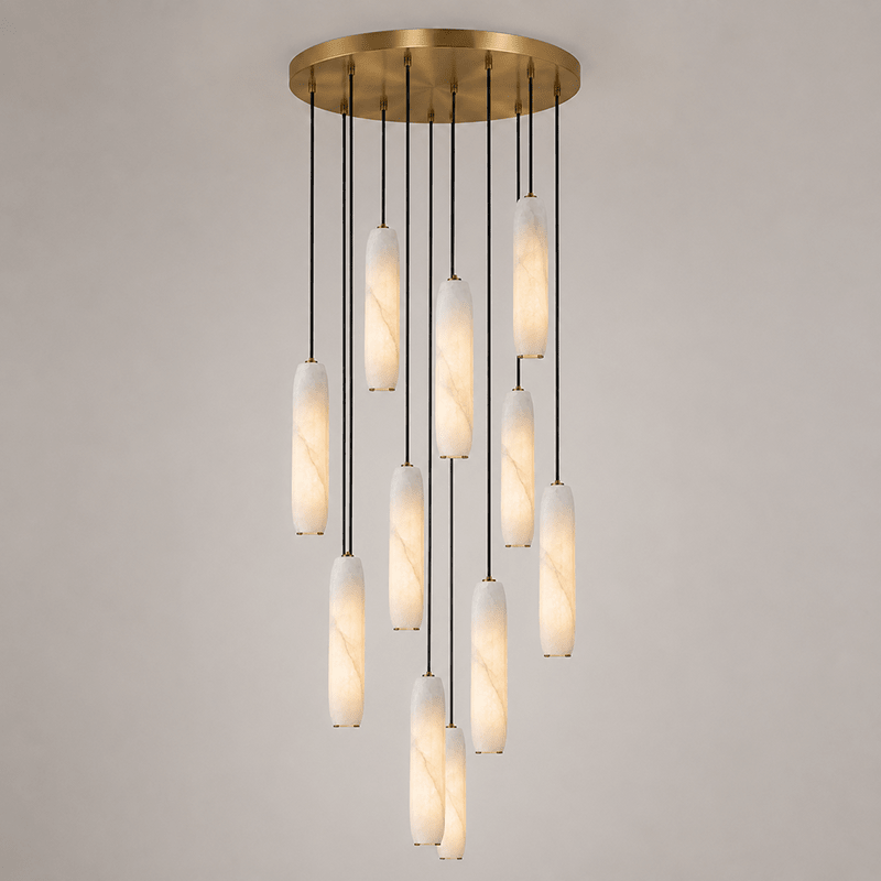 Flute Alabaster Chandelier - 12 headsBrass & Whitecasivra