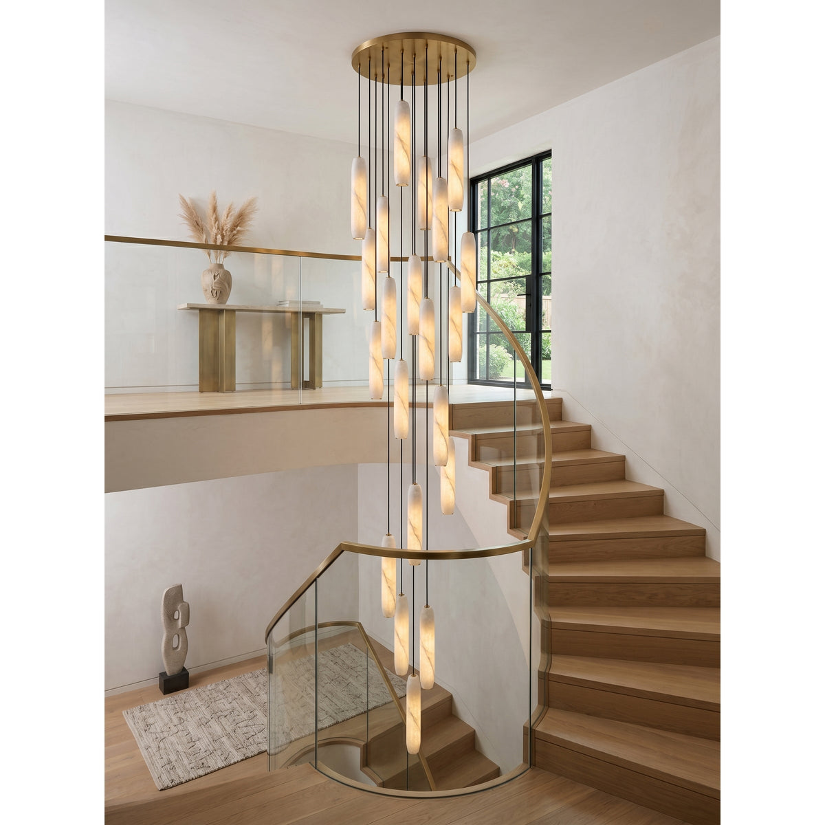 Flute Alabaster Chandelier - 2 headsBrass & Whitecasivra
