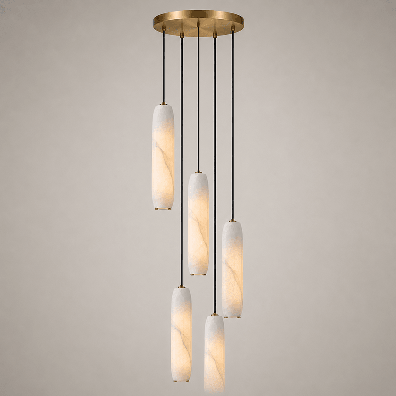 Flute Alabaster Chandelier - 5 headsBrass & Whitecasivra