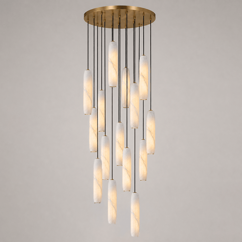 Flute Alabaster Chandelier - 18 headsBrass & Whitecasivra