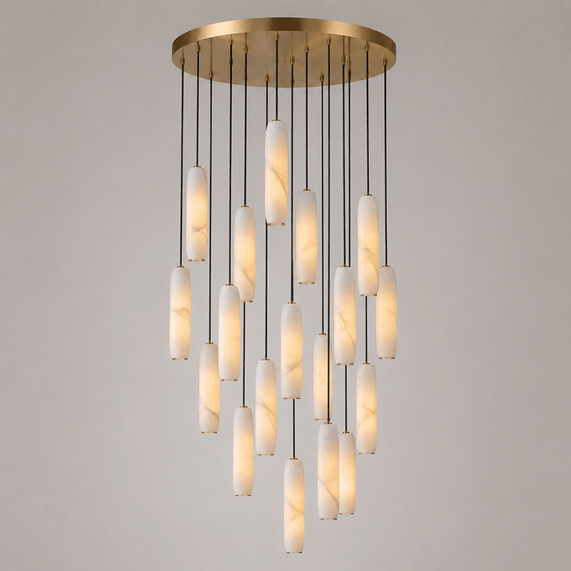 Flute Alabaster Chandelier - 21 headsBrass & Whitecasivra
