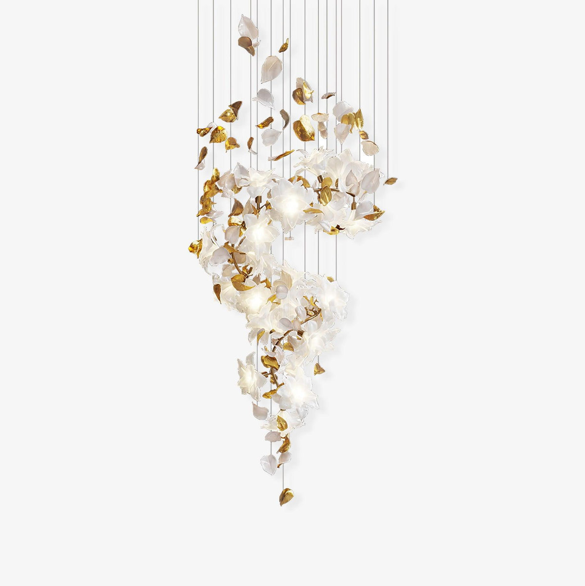 Flying Flowers Fluttering Chandelier - Model A ∅ 31.5″ x H 70.1″ / Dia 80cm x H 180cmBrass & Whitecasivra