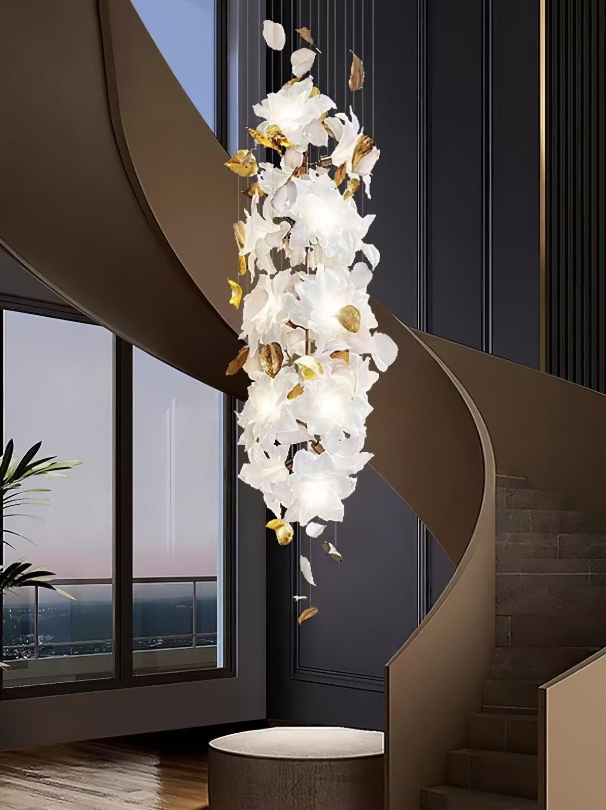 Flying Flowers Fluttering Chandelier - Model A ∅ 31.5″ x H 70.1″ / Dia 80cm x H 180cmBrass & Whitecasivra