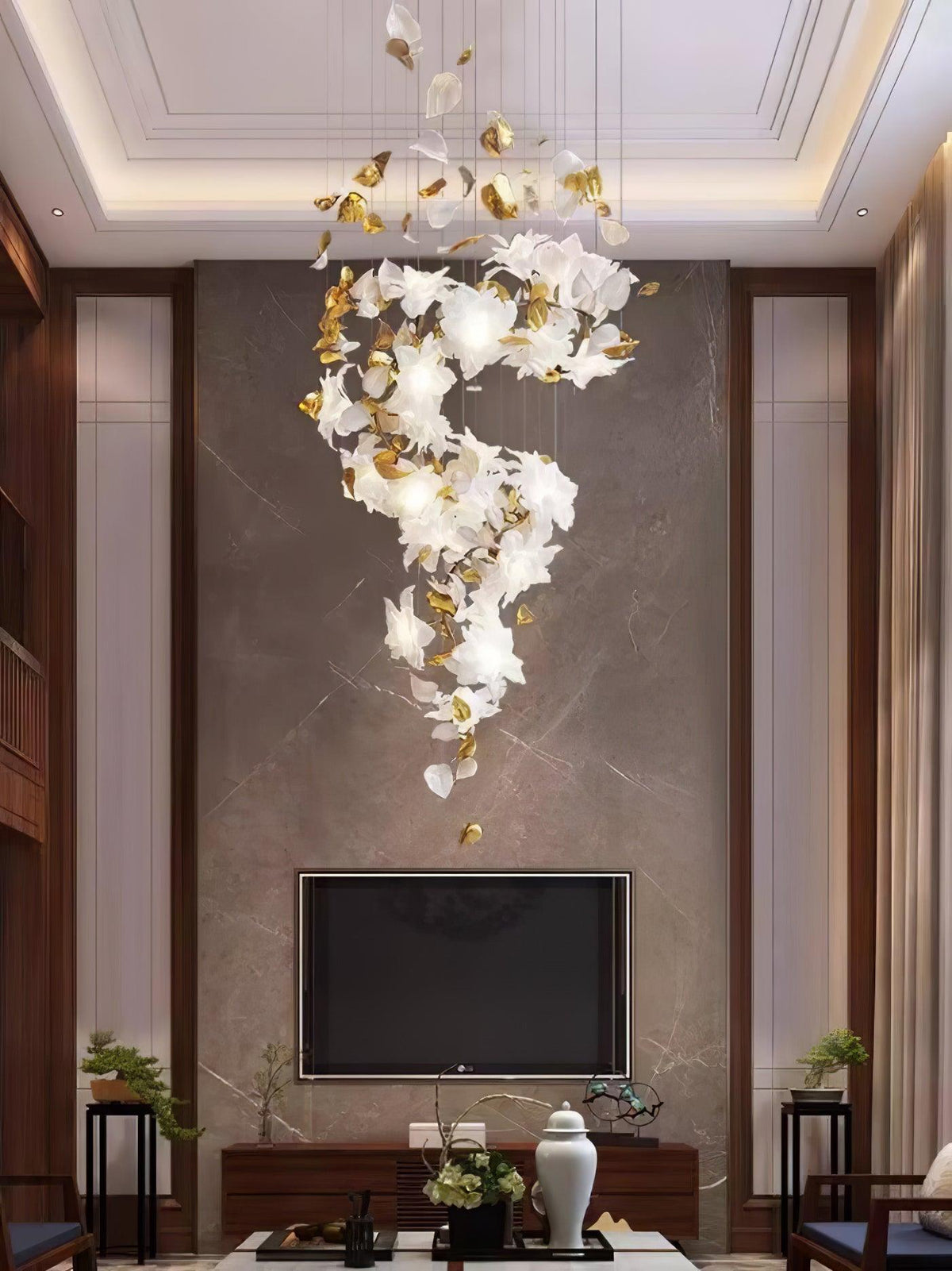 Flying Flowers Fluttering Chandelier - Model A ∅ 31.5″ x H 70.1″ / Dia 80cm x H 180cmBrass & Whitecasivra