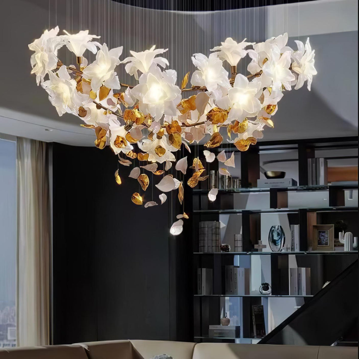 Flying Flowers Fluttering Chandelier - Model A ∅ 31.5″ x H 70.1″ / Dia 80cm x H 180cmBrass & Whitecasivra