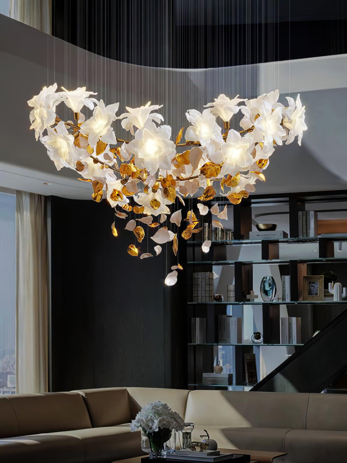 Flying Flowers Fluttering Chandelier - Model A ∅ 31.5″ x H 70.1″ / Dia 80cm x H 180cmBrass & Whitecasivra