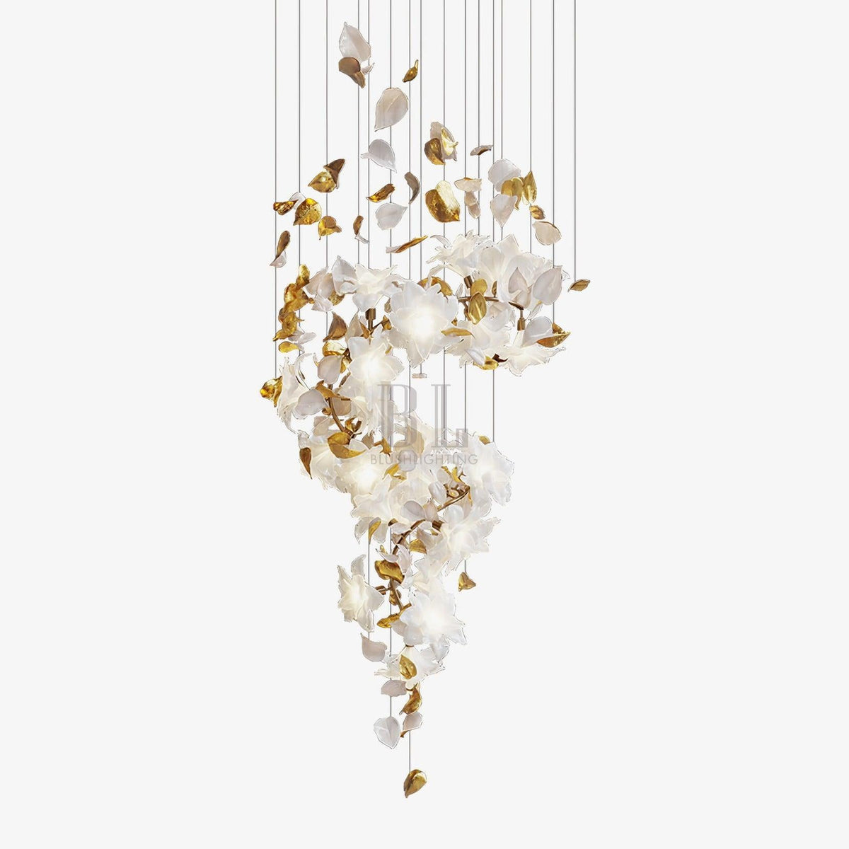 Flying Flowers Fluttering Chandelier - Model A ∅ 31.5″ x H 70.1″ / Dia 80cm x H 180cmBrass & Whitecasivra