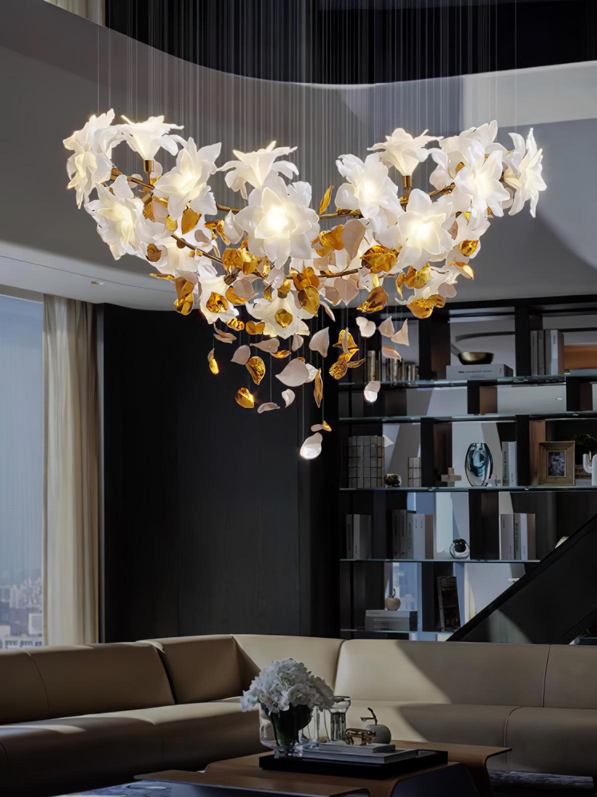 Flying Flowers Fluttering Chandelier - Model A ∅ 31.5″ x H 70.1″ / Dia 80cm x H 180cmBrass & Whitecasivra