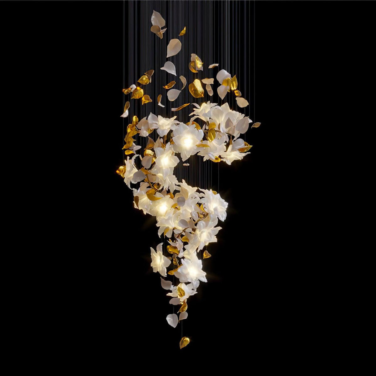 Flying Flowers Fluttering Chandelier - Model A ∅ 31.5″ x H 70.1″ / Dia 80cm x H 180cmBrass & Whitecasivra