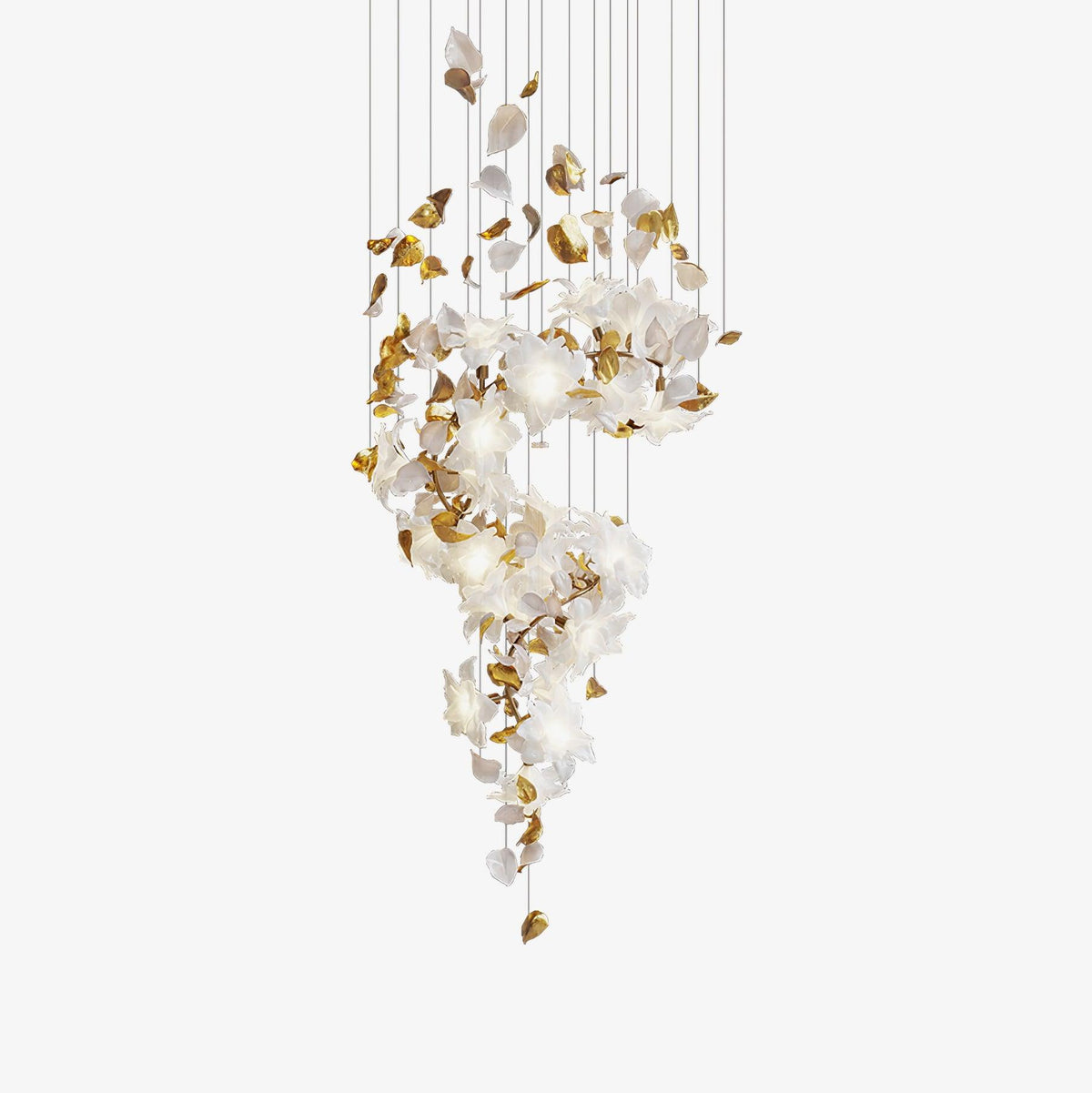 Flying Flowers Fluttering Chandelier - Model A ∅ 31.5″ x H 70.1″ / Dia 80cm x H 180cmBrass & Whitecasivra