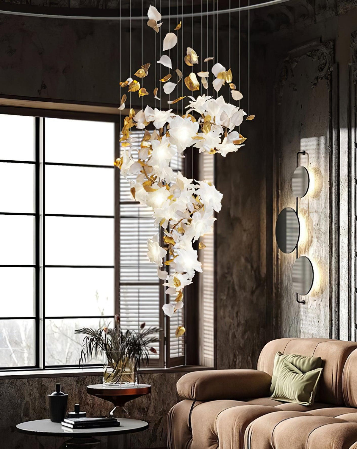 Flying Flowers Fluttering Chandelier - Model F L 31.5″ x H 23.6″ / L 80cm x H 60cmBrass & Whitecasivra