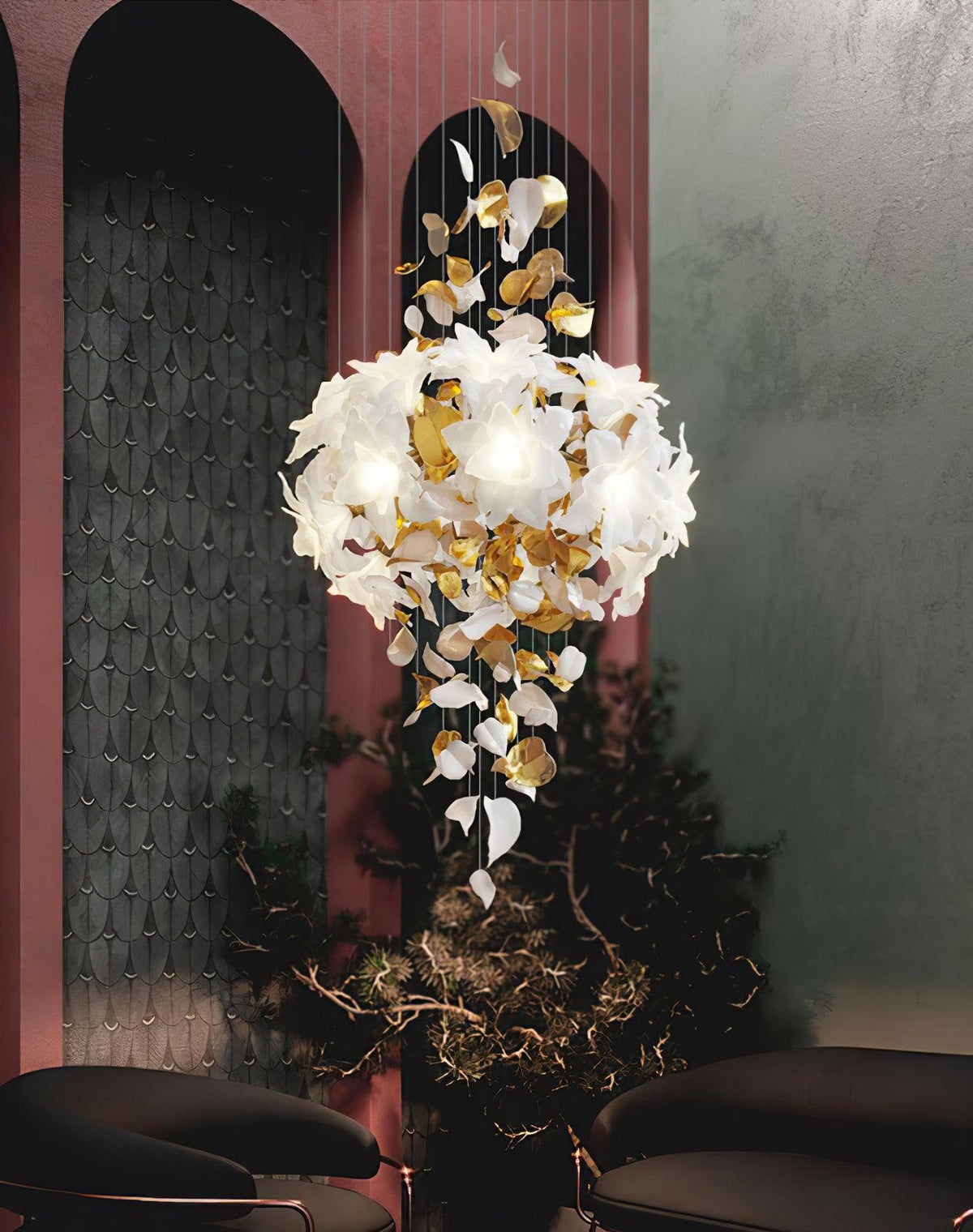 Flying Flowers Fluttering Chandelier - Model F L 31.5″ x H 23.6″ / L 80cm x H 60cmBrass & Whitecasivra