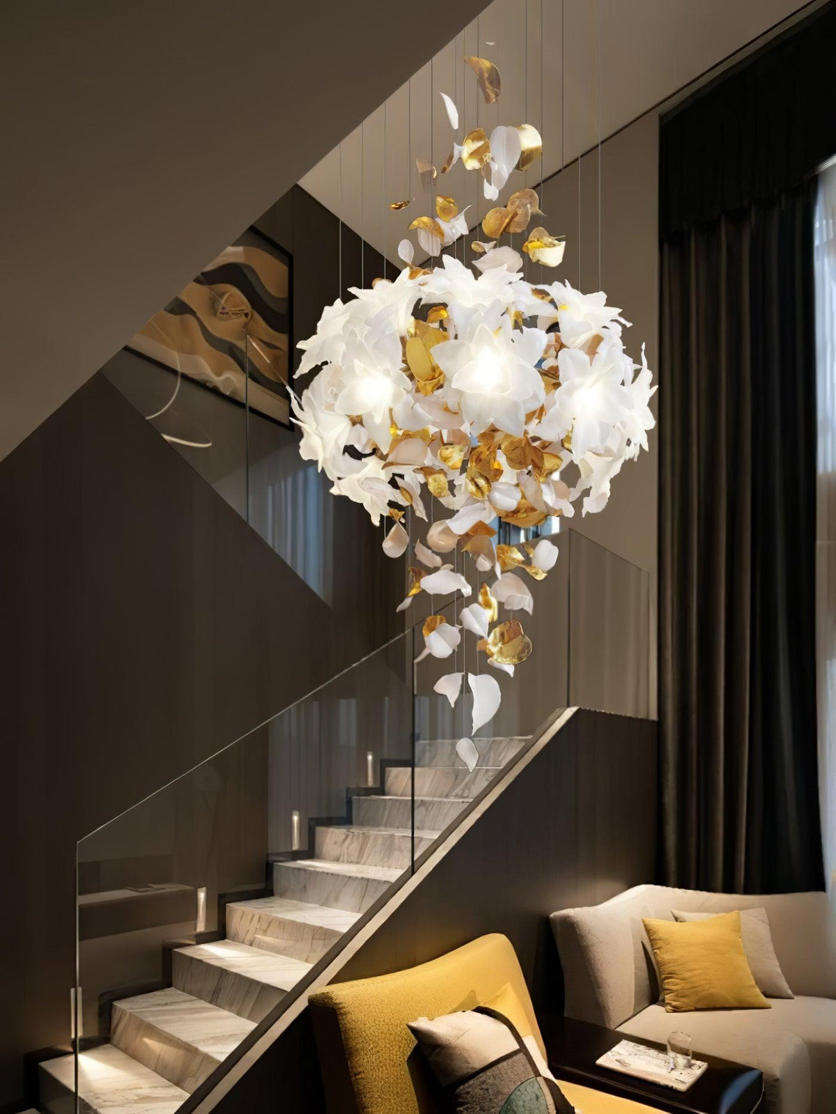 Flying Flowers Fluttering Chandelier - Model F L 31.5″ x H 23.6″ / L 80cm x H 60cmBrass & Whitecasivra