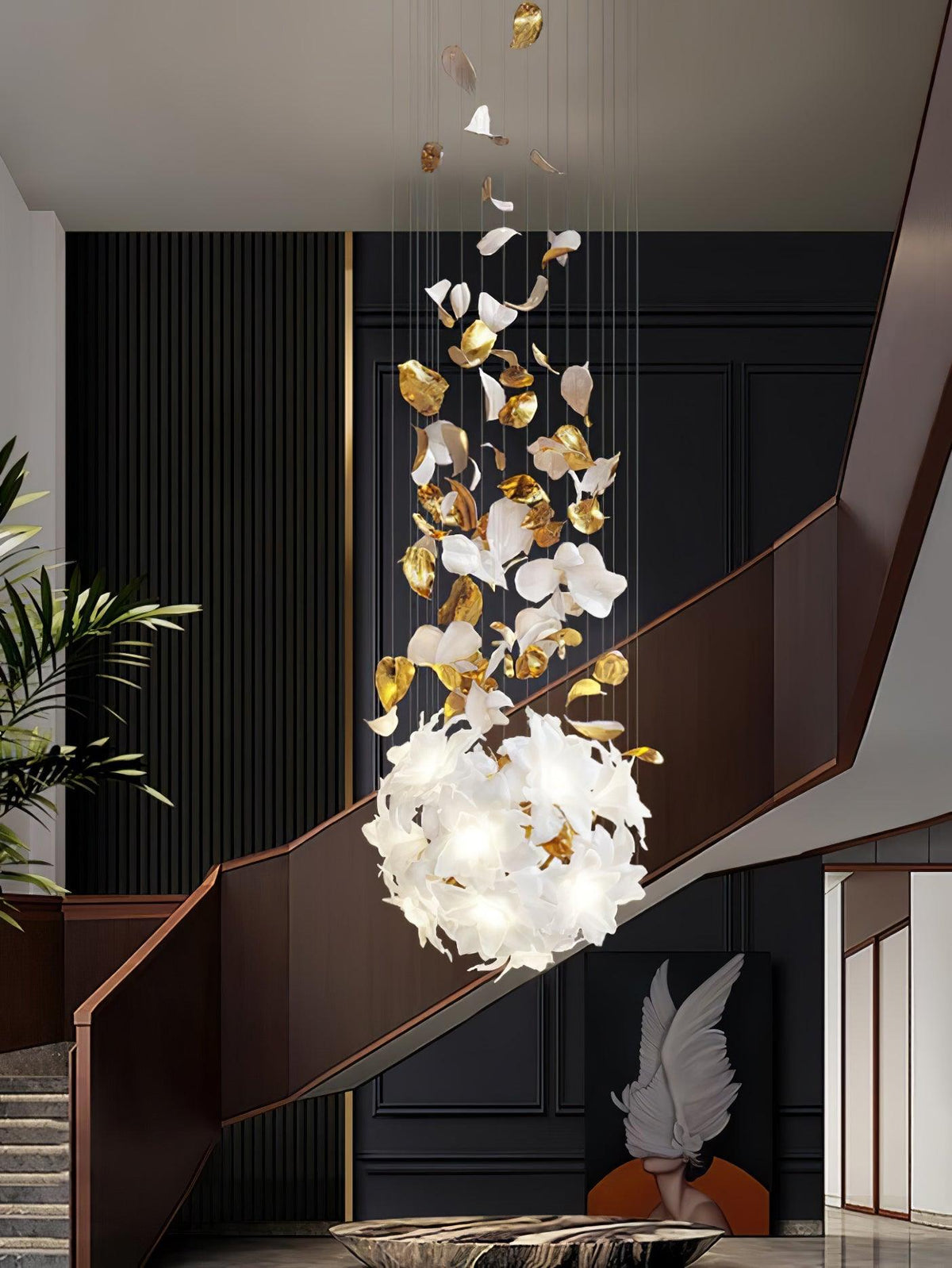 Flying Flowers Fluttering Chandelier - Model F L 31.5″ x H 23.6″ / L 80cm x H 60cmBrass & Whitecasivra