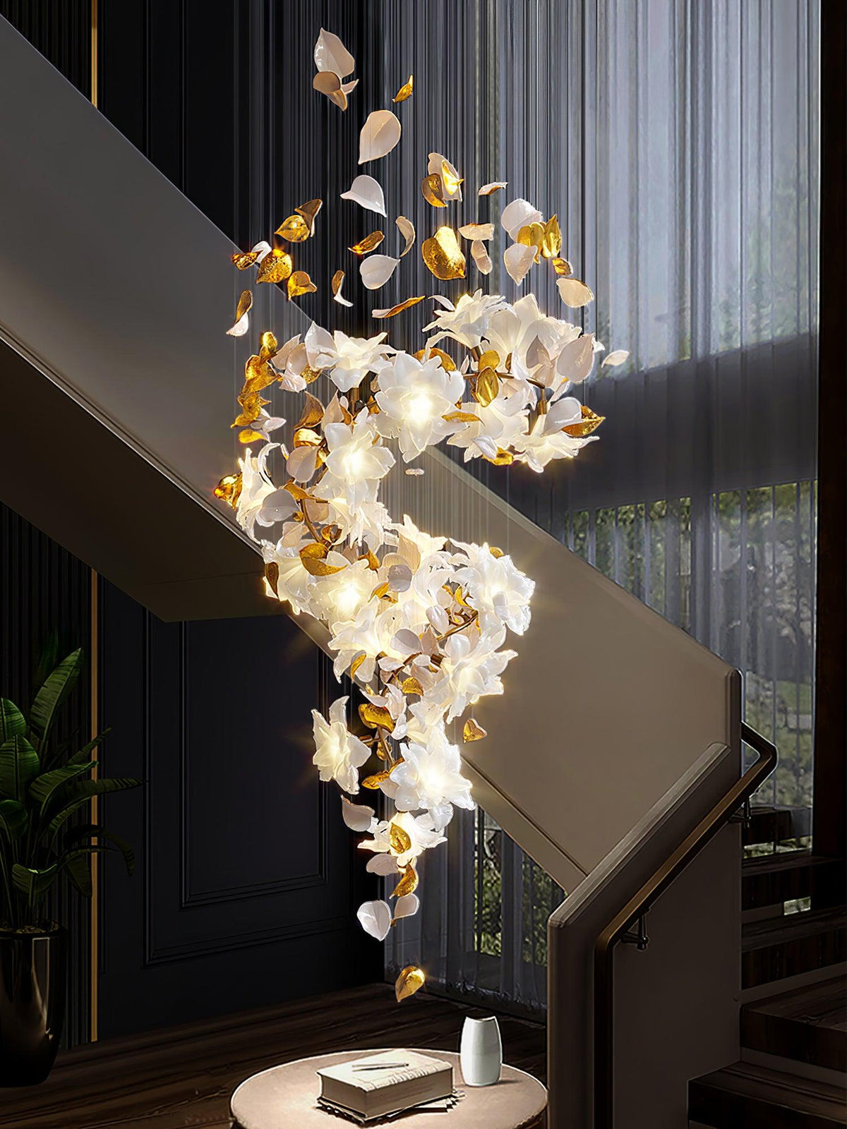 Flying Flowers Fluttering Chandelier - Model F L 31.5″ x H 23.6″ / L 80cm x H 60cmBrass & Whitecasivra