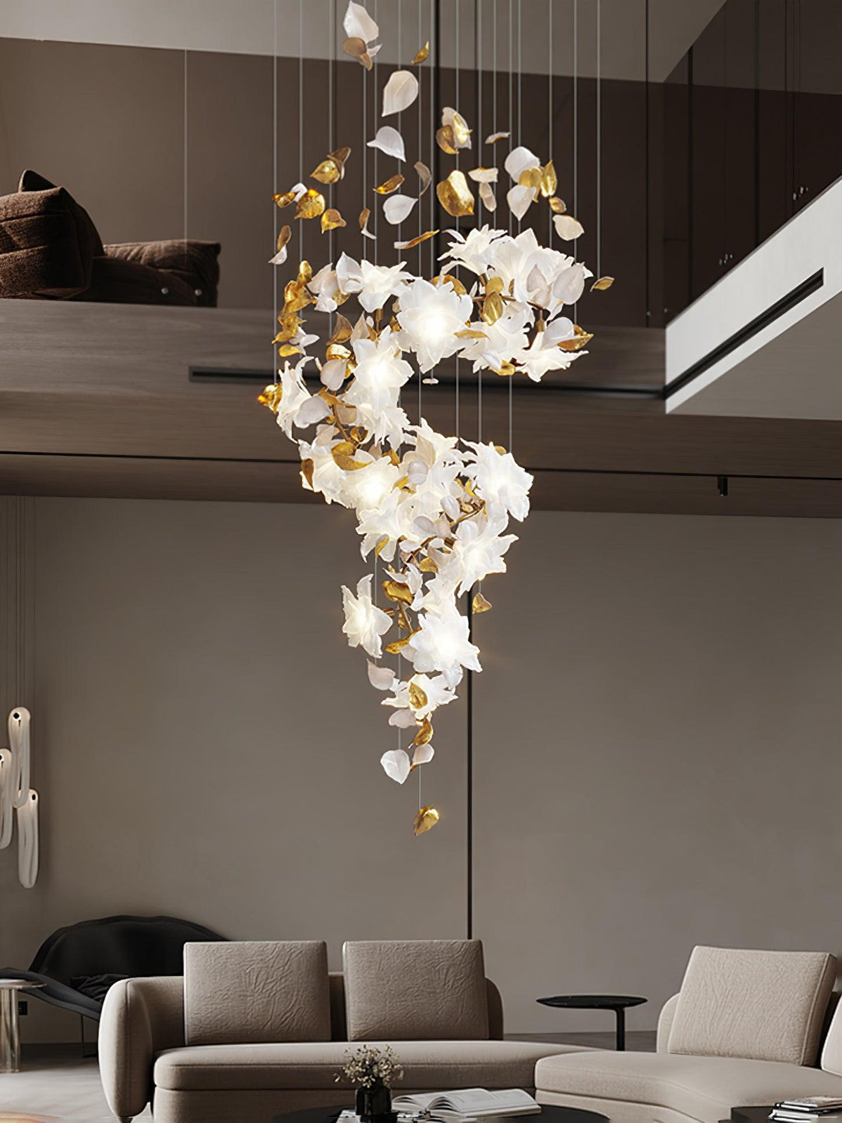 Flying Flowers Fluttering Chandelier - Model F L 31.5″ x H 23.6″ / L 80cm x H 60cmBrass & Whitecasivra