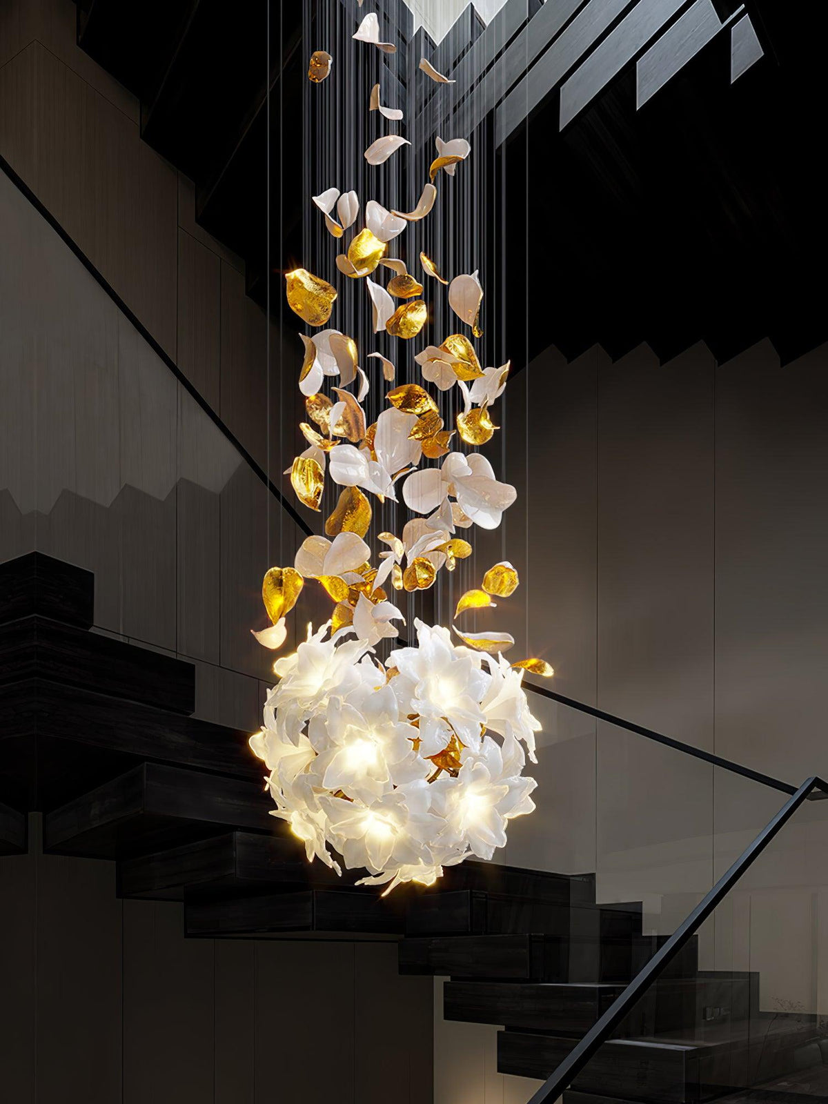 Flying Flowers Fluttering Chandelier - Model F L 31.5″ x H 23.6″ / L 80cm x H 60cmBrass & Whitecasivra