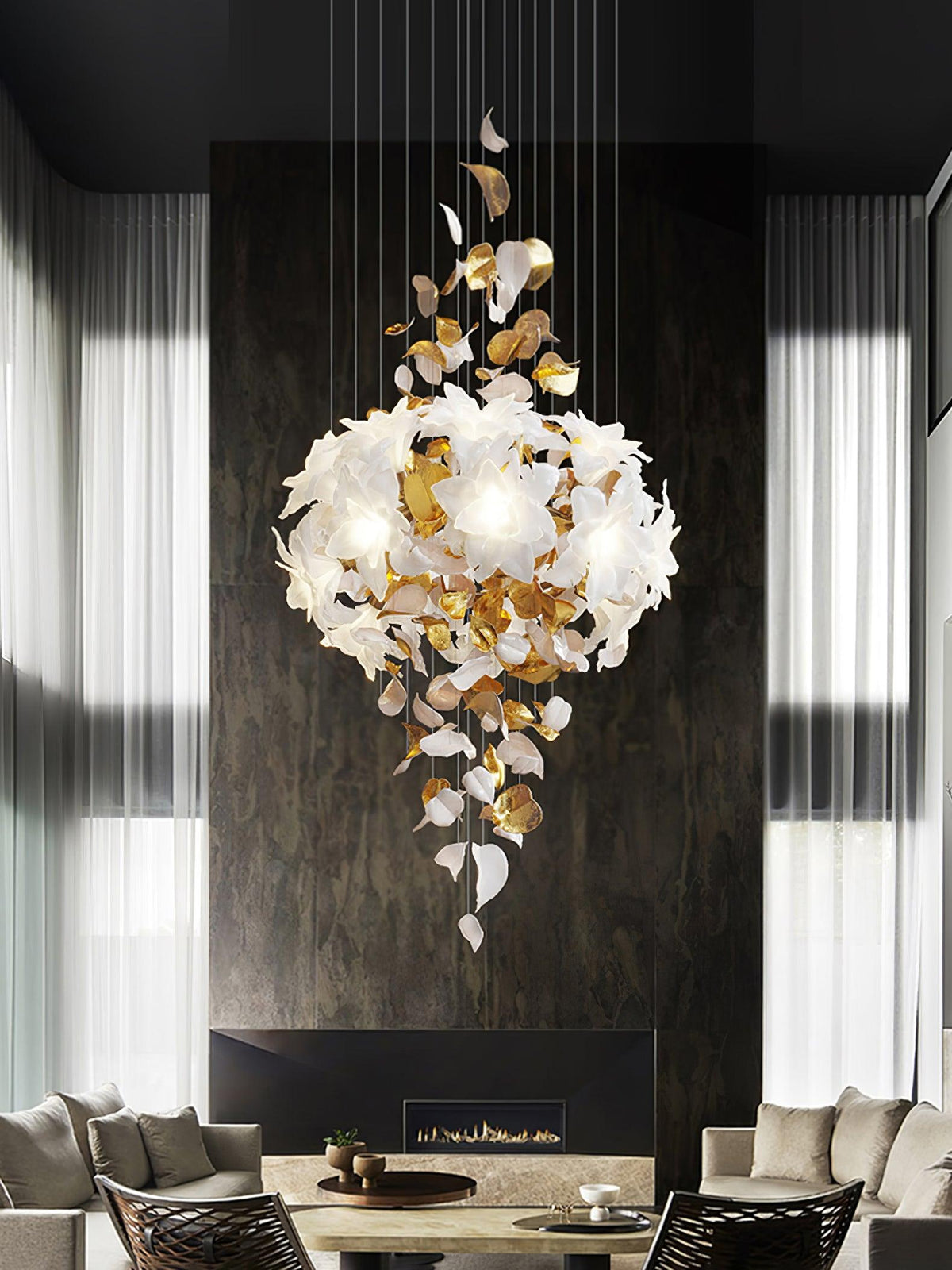 Flying Flowers Fluttering Chandelier - Model F L 31.5″ x H 23.6″ / L 80cm x H 60cmBrass & Whitecasivra