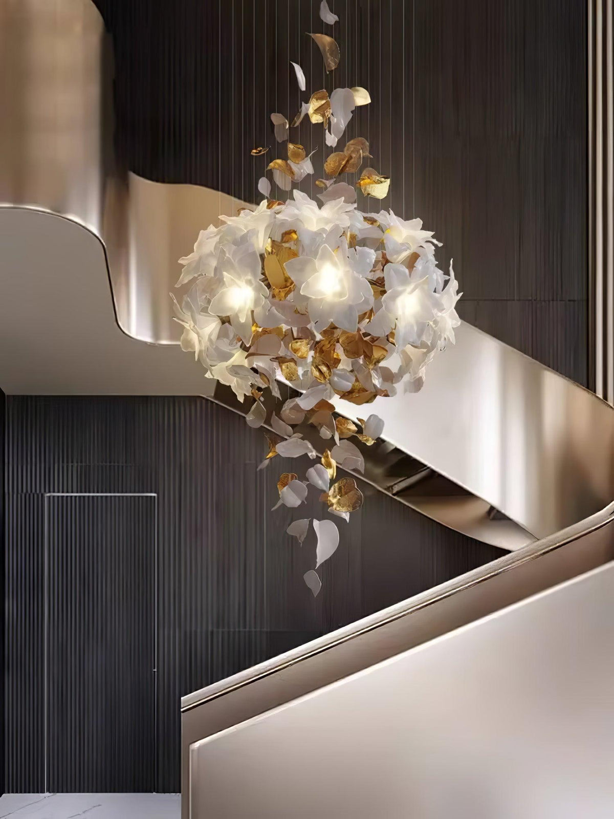 Flying Flowers Fluttering Chandelier - Model F L 31.5″ x H 23.6″ / L 80cm x H 60cmBrass & Whitecasivra