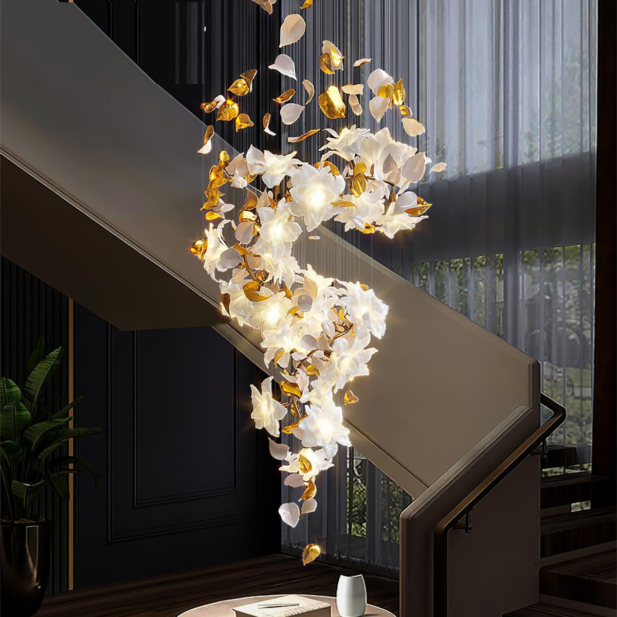 Flying Flowers Fluttering Chandelier - Model A ∅ 31.5″ x H 70.1″ / Dia 80cm x H 180cmBrass & Whitecasivra