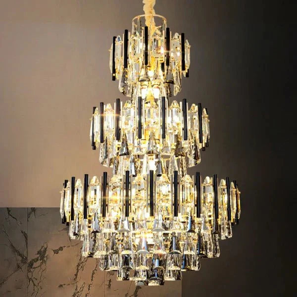 Foyer 3 Layers Extra Large Crystal Chandelier for Living Room Staircase Ceiling Lighting Fixture - D31.5"*H47.2"casivra