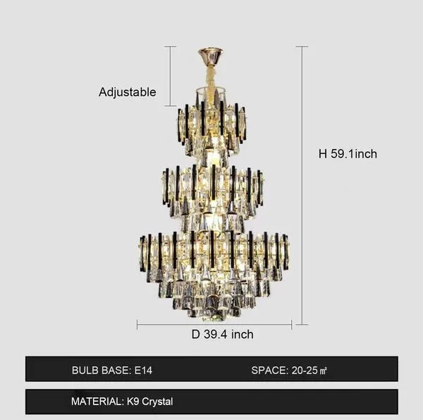 Foyer 3 Layers Extra Large Crystal Chandelier for Living Room Staircase Ceiling Lighting Fixture - D39.4"*H59.1"casivra