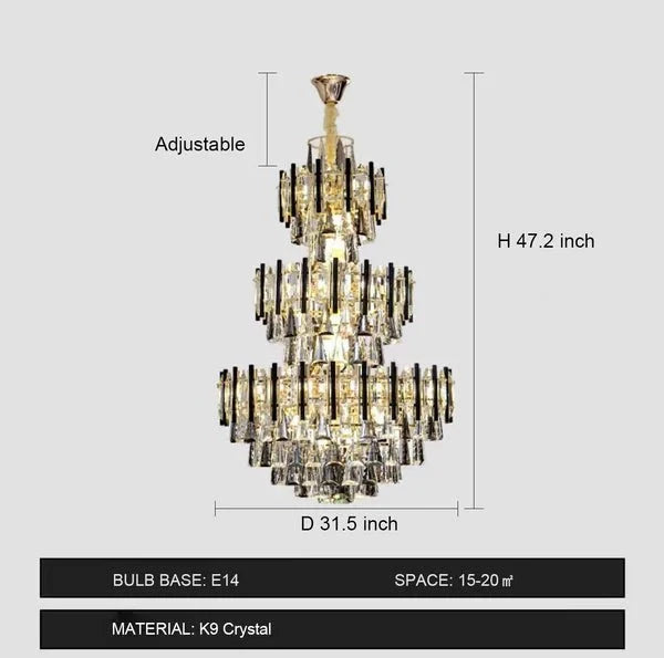 Foyer 3 Layers Extra Large Crystal Chandelier for Living Room Staircase Ceiling Lighting Fixture - D59.1"*H86.6"casivra