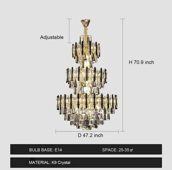 Foyer 3 Layers Extra Large Crystal Chandelier for Living Room Staircase Ceiling Lighting Fixture - D47.2"*70.9"casivra