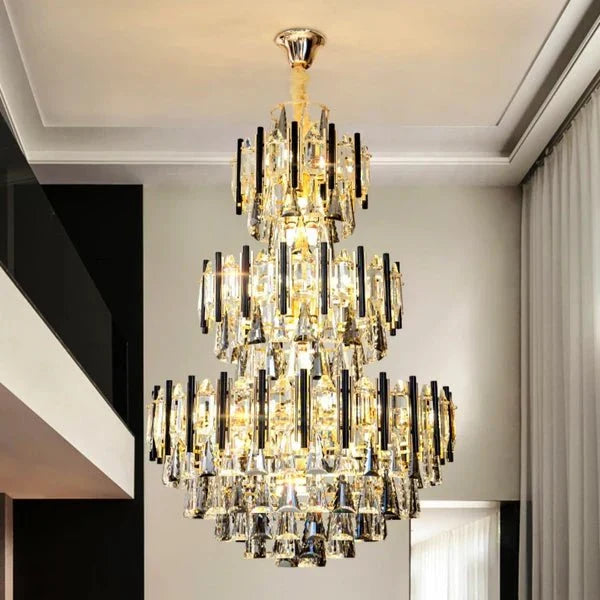 Foyer 3 Layers Extra Large Crystal Chandelier for Living Room Staircase Ceiling Lighting Fixture - D31.5"*H47.2"casivra