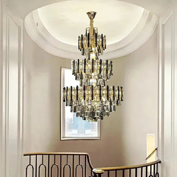 Foyer 3 Layers Extra Large Crystal Chandelier for Living Room Staircase Ceiling Lighting Fixture - D31.5"*H47.2"casivra
