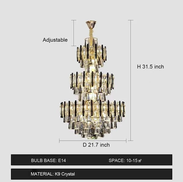 Foyer 3 Layers Extra Large Crystal Chandelier for Living Room Staircase Ceiling Lighting Fixture - D31.5"*H47.2"casivra