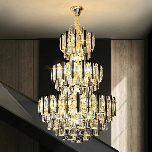 Foyer 3 Layers Extra Large Crystal Chandelier for Living Room Staircase Ceiling Lighting Fixture - D31.5"*H47.2"casivra