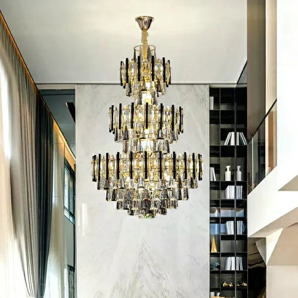 Foyer 3 Layers Extra Large Crystal Chandelier for Living Room Staircase Ceiling Lighting Fixture - D31.5"*H47.2"casivra