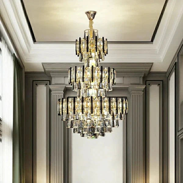 Foyer 3 Layers Extra Large Crystal Chandelier for Living Room Staircase Ceiling Lighting Fixture - D31.5"*H47.2"casivra
